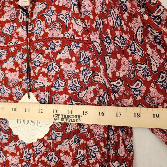 NWT Knox Rose Boho Dress Womens L Red Paisley Long Sleeve Tiered Cottagecore - Picture 7 of 9